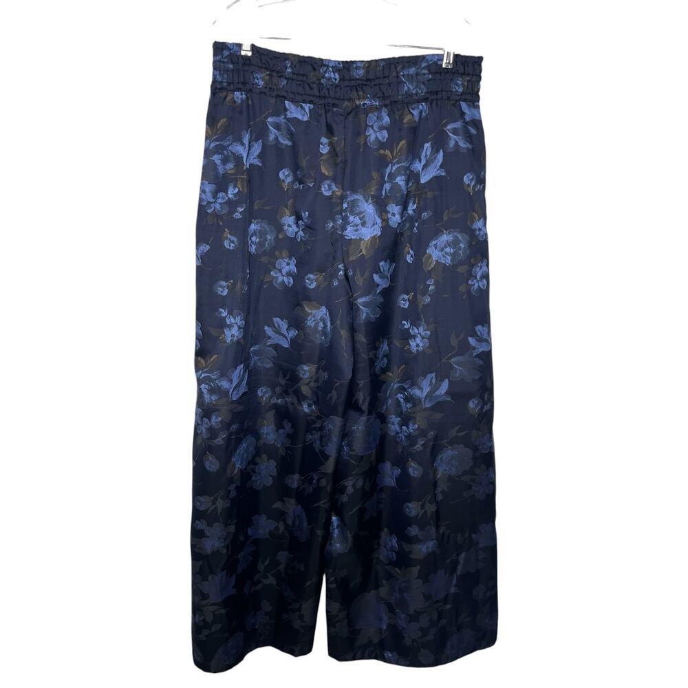 Anthropologie Pants L The Somerset Navy Jacquard Floral Pull-On Wide Leg Palazzo - Picture 4 of 10